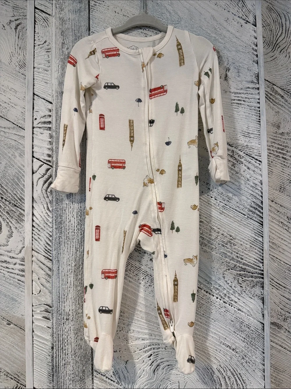 Cream London Print Footed One-Piece for Kids